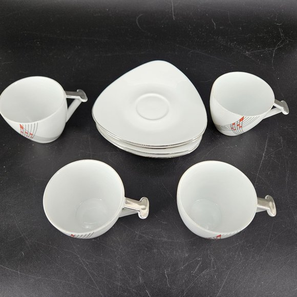 Atelier JM Lasov Delta Pyramid Czech Coffee Tea Mocha Cup Saucer Plate Set of 4 - Picture 12 of 12